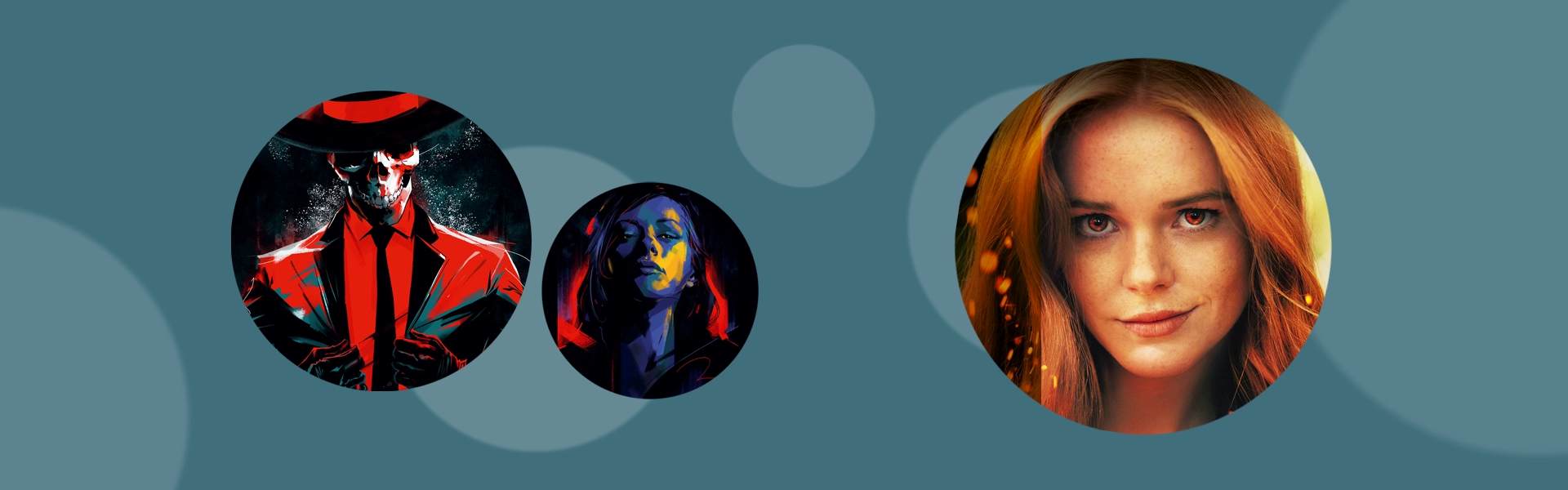 Jugendbuecher Buecher wie Harry Potter; Banner Banner Jugendbuecher Buecher wie Harry Potter mit verschiedenen bunten Charakteren in Kreisform