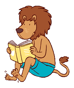 Leseloewe liest ein Buch