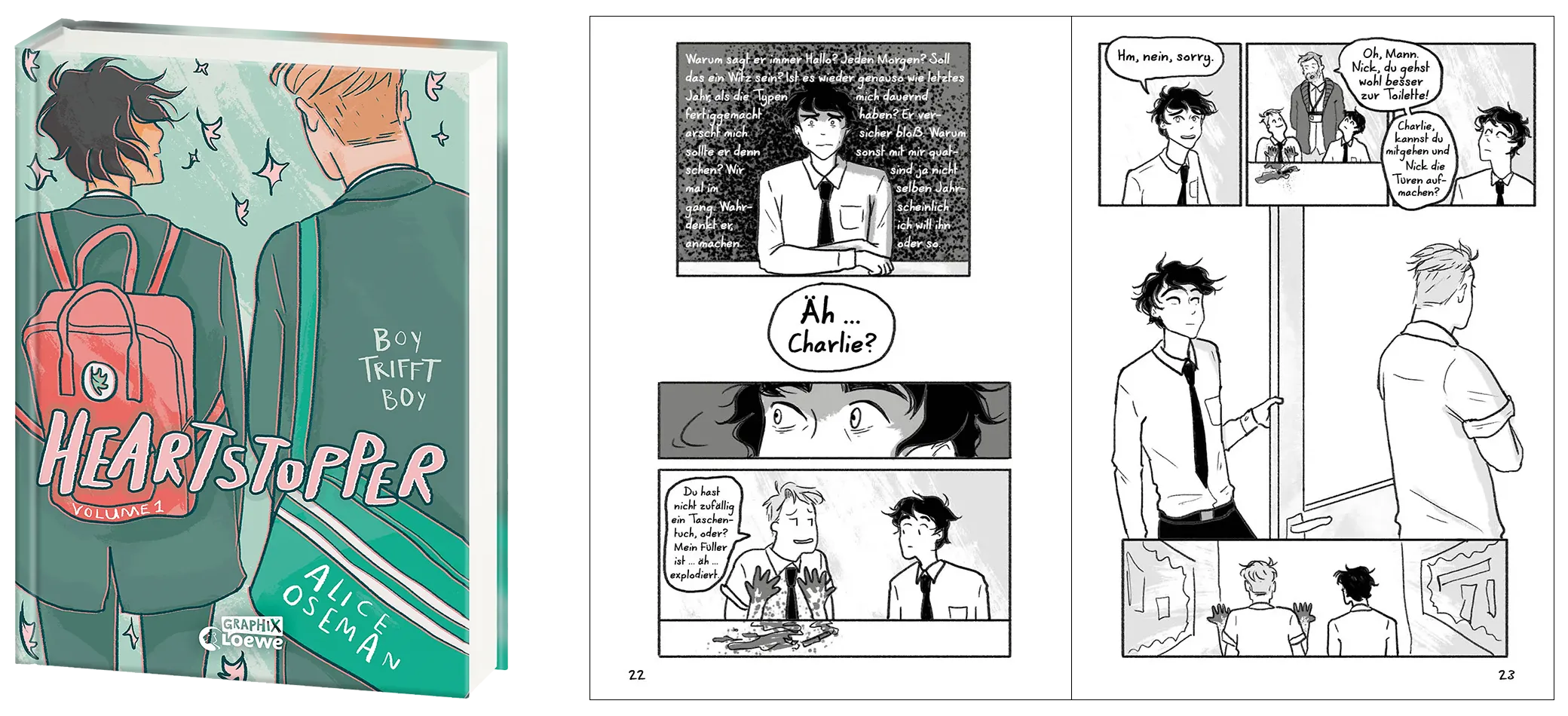 Cover + Innenseite aus Heartstopper Vol. 1, Linkziel: Titeldetailseite Heartstopper Vol. 1