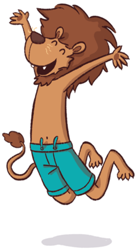 Lesen lernen mit Leseloewen und Bildermaus; hüpfender Leseloewe huepfender Leseloewe