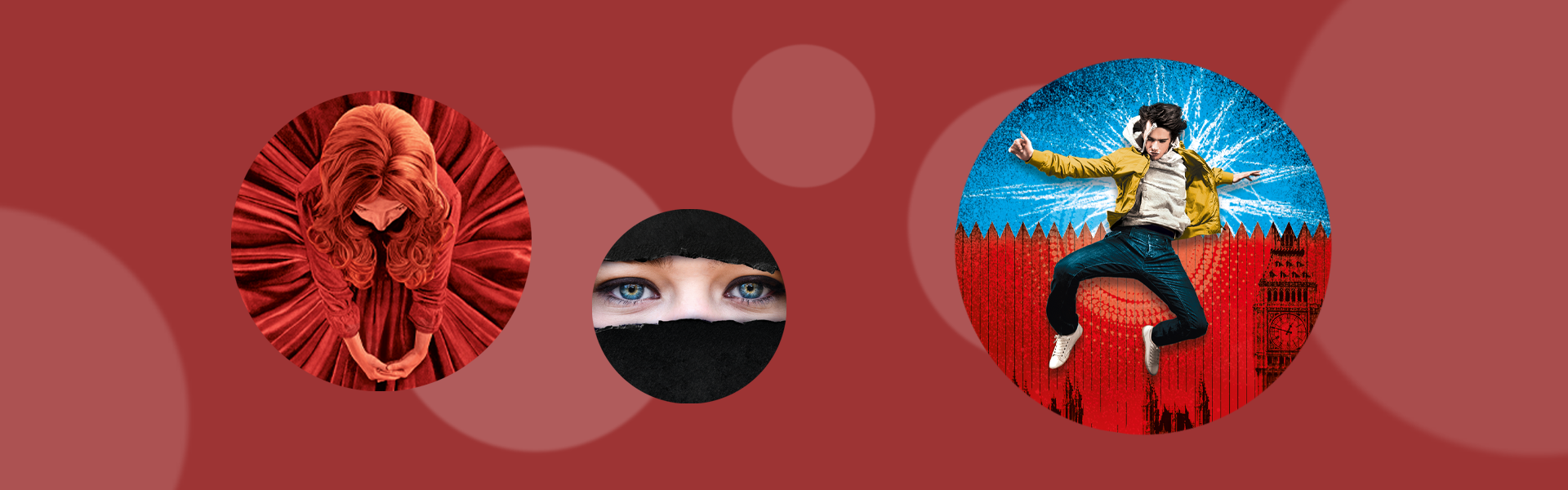 Banner Jugendbuecher Taschenbuecher mit verschiedenen bunten Charakteren in Kreisform