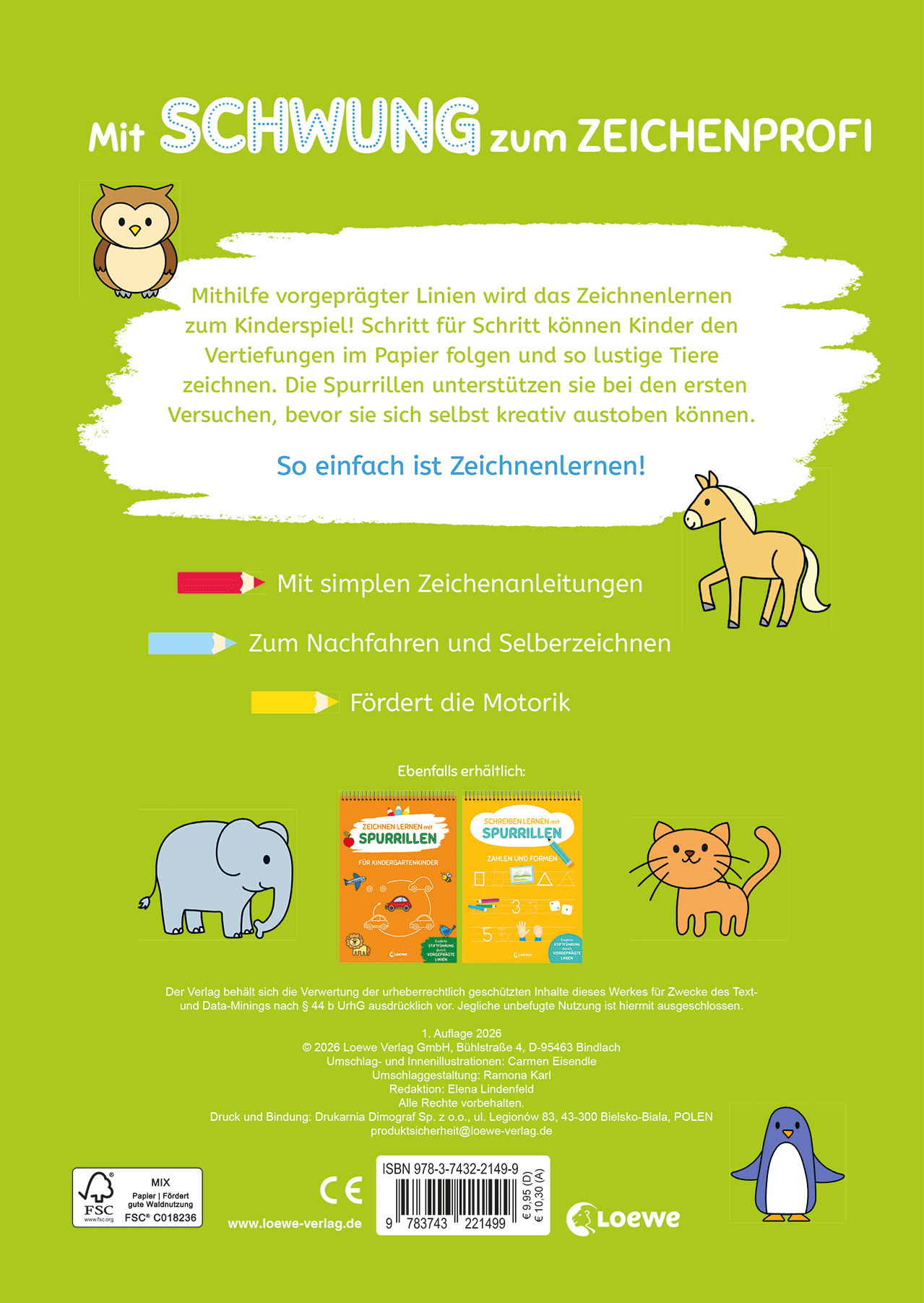 Zeichnen lernen mit Spurrillen - Tiere 9783743221499_01