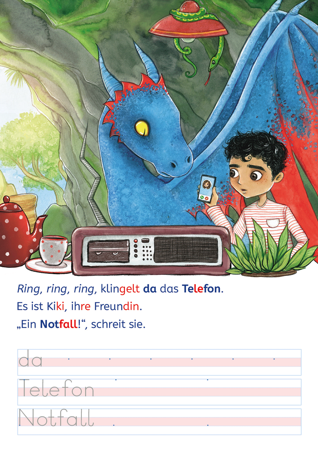 Innenseite Lesen und schreiben lernen mit Spurrillen Notfall im Drachenpark; Linkziel: Landingpage Lesen und schreiben lernen mit Spurrillen