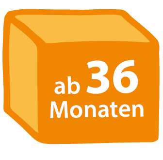 orangefarbener Würfel mit der Aufschrift "ab 36 Monaten"; Linkziel: zum Inhalt "Bücher ab 36 Monaten" springen