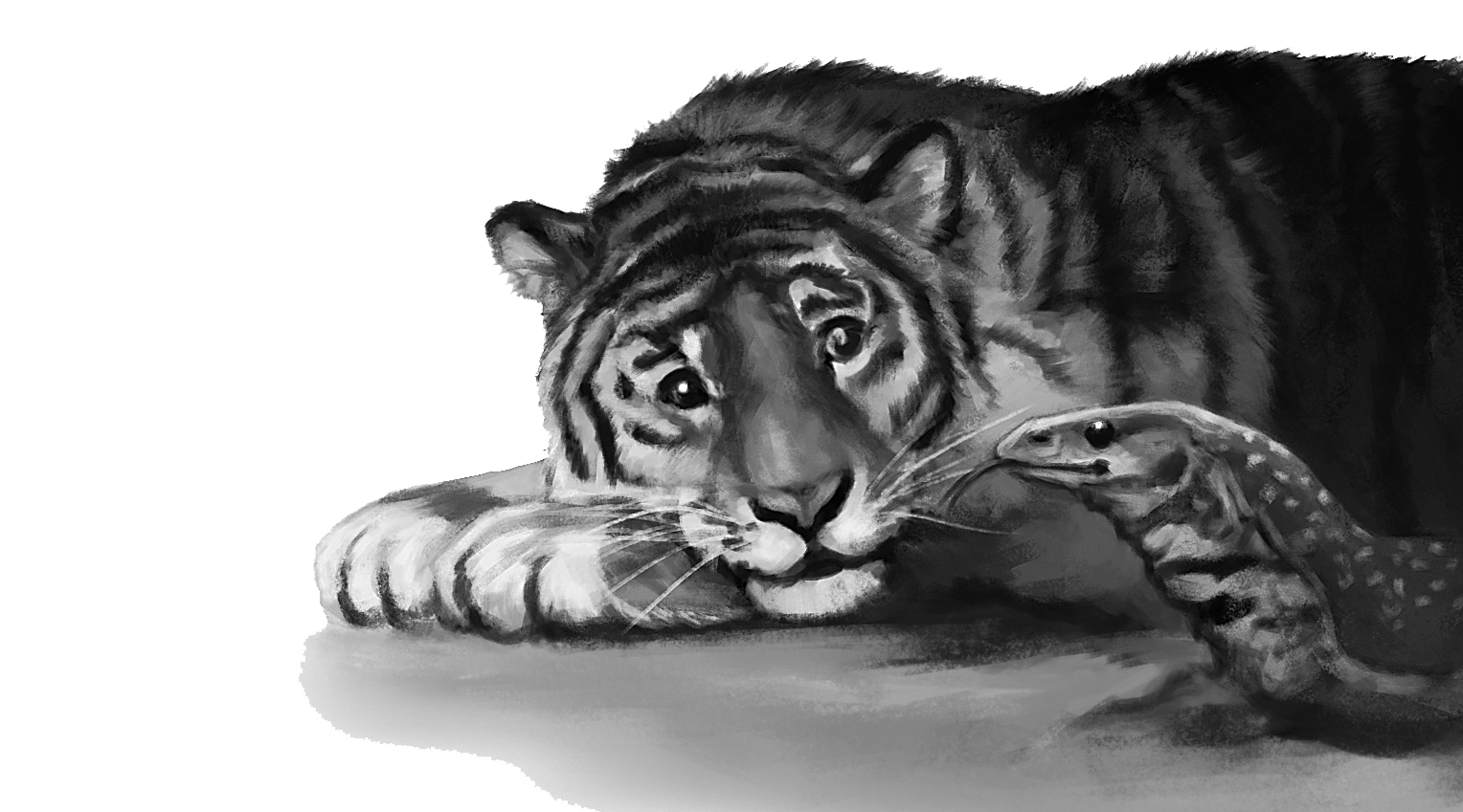 Illustration einer Tigerin und eines Warans