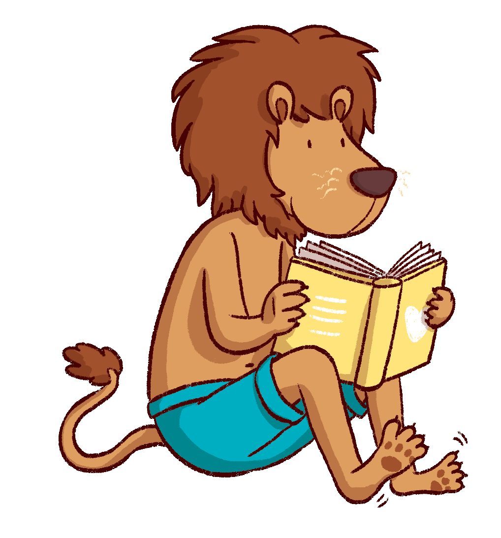 Leseloewe liest aus einem Buch