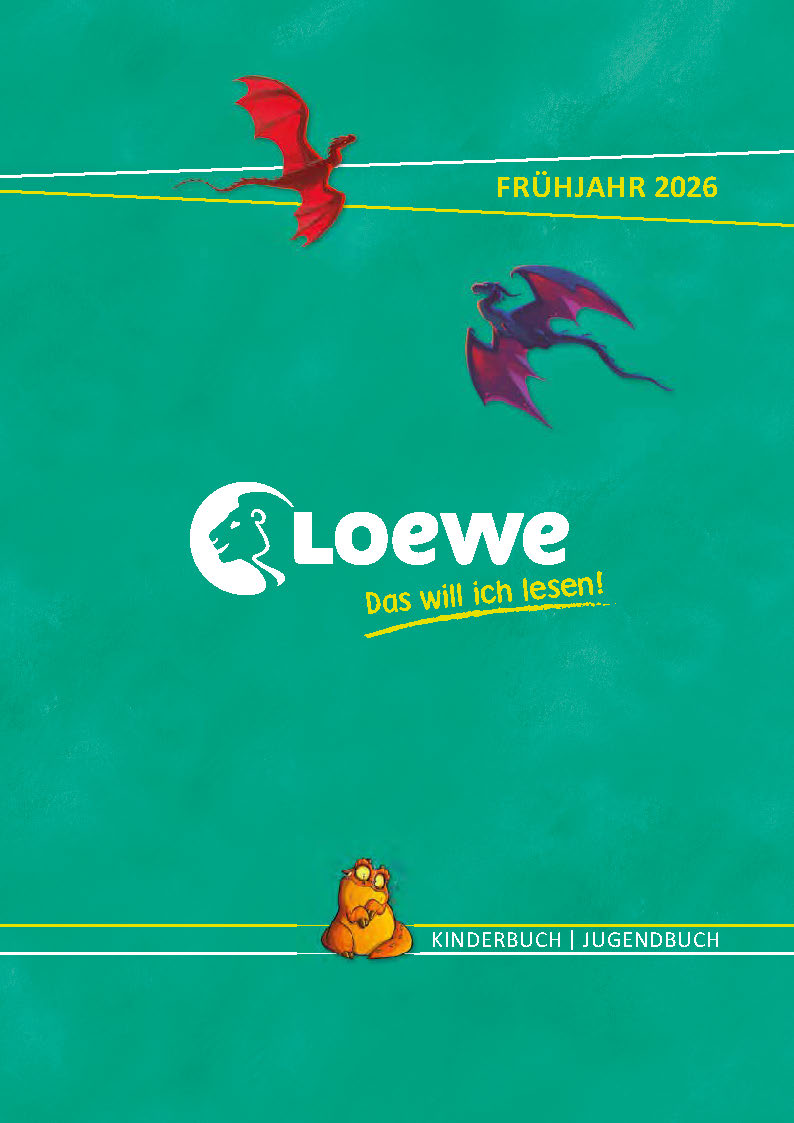 zwei Drachen auf grünem Hintergrund, Loewe Das will ich lesen, Fruehjahr 2026; Linkziel: Vorschau Fruehjahr 2026 Loewe