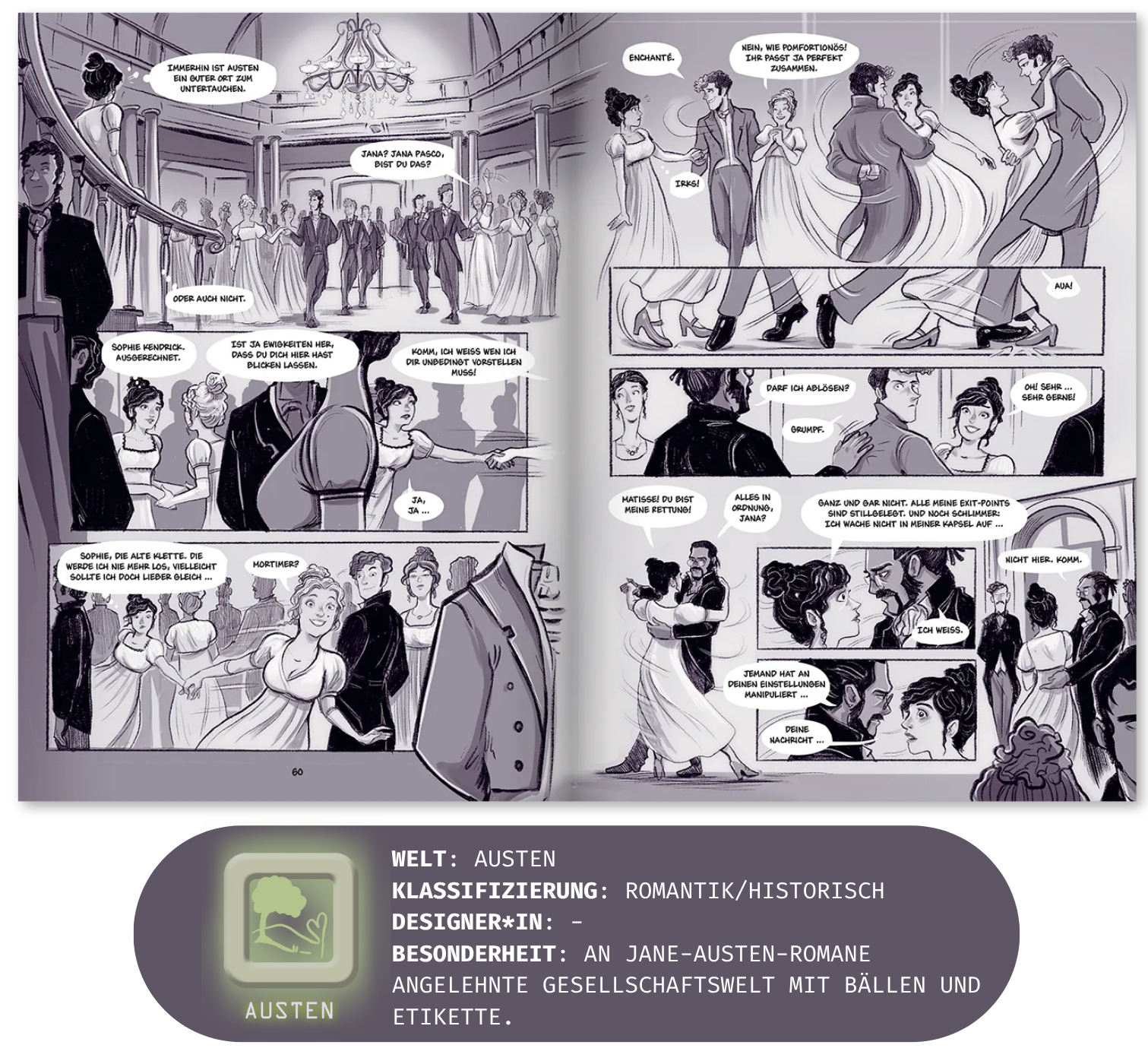 Innenseite Graphic Novel von Austen + Weltendetails; Linkziel: Titeldetailseite Graphic Novel