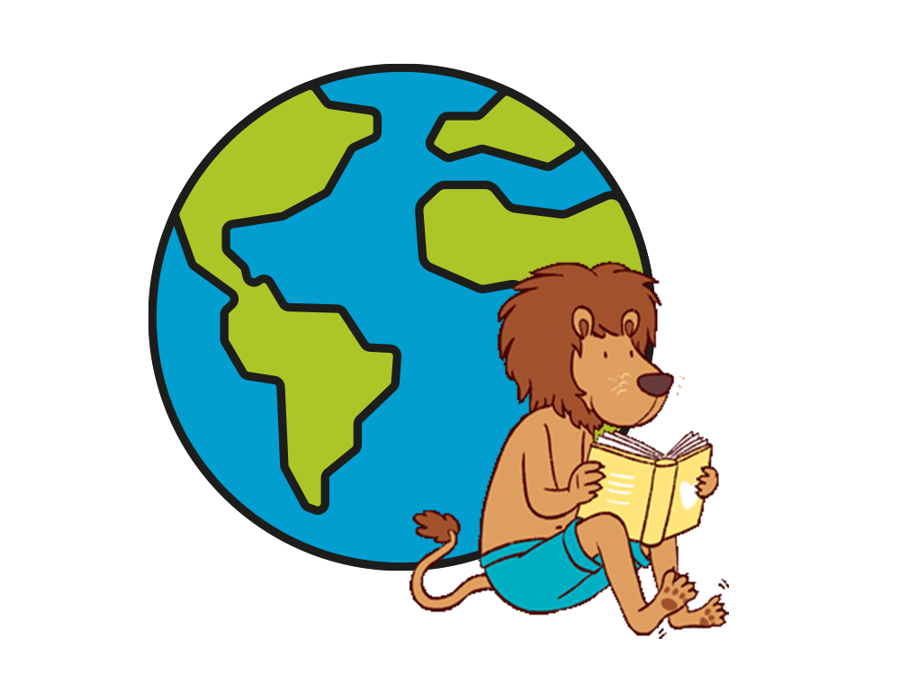 The Reading Lion holding a book in front of a globe; Link target: Foreign Rights