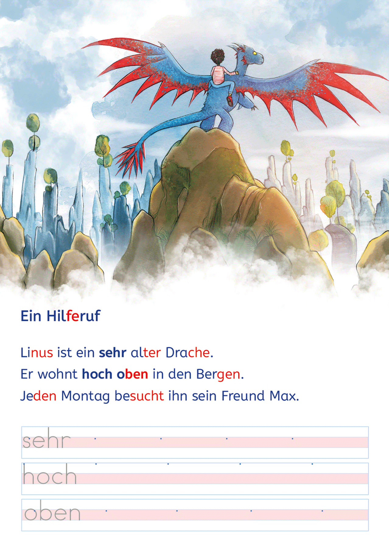 Innenseite Lesen und schreiben lernen mit Spurrillen Notfall im Drachenpark; Linkziel: Landingpage Lesen und schreiben lernen mit Spurrillen