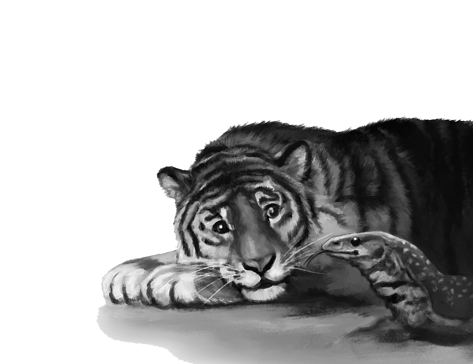 Illustration einer Tigerin und eines Warans