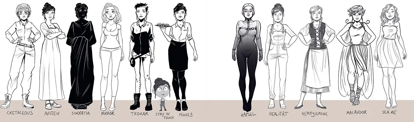 Illustration Jana in verschiedenen Welten wie Kerrybrook, Seame oder Sokratia