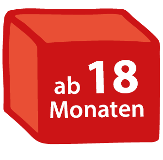 roter Würfel mit der Aufschrift "ab 18 Monaten"; Linkziel: zum Inhalt "Bücher ab 18 Monaten" springen