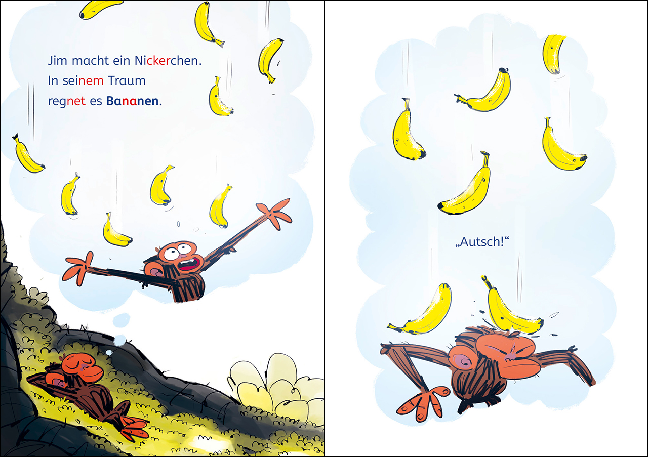 Leselöwen 1. Klasse - Jim ist mies drauf - Fertig, los ... Banane! 9783743213722_3
