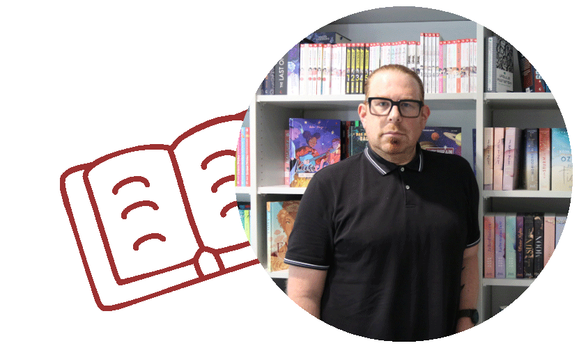 Mitarbeiter aus der Herstellung mit dem Icon aufgeschlagenes Buch