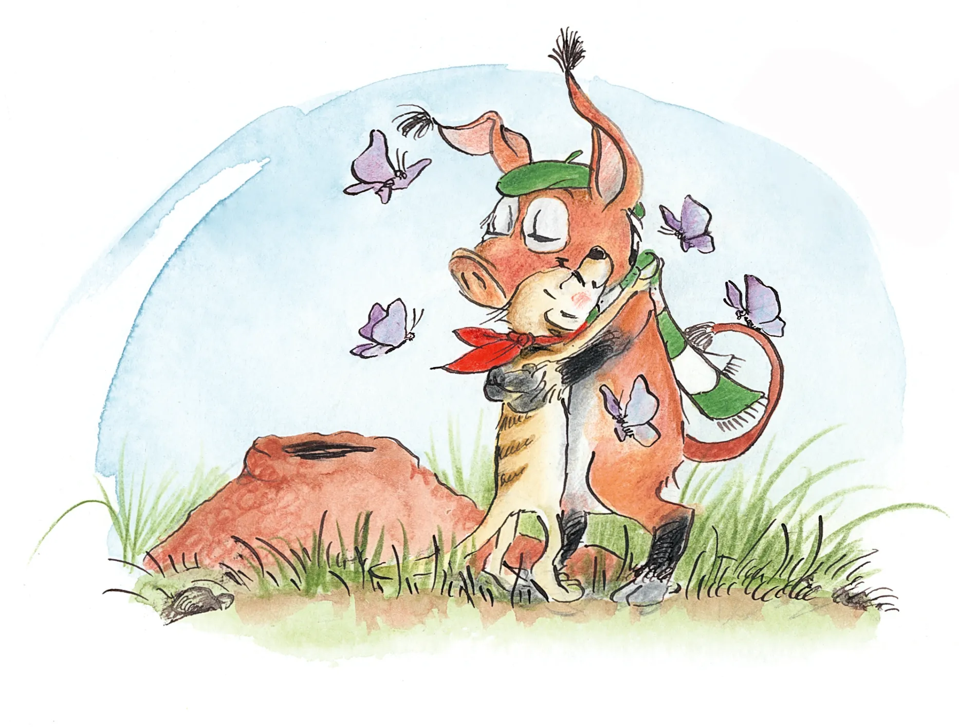 Tafiti; Illustration Tafiti und Pinsel mit Schmetterlingen