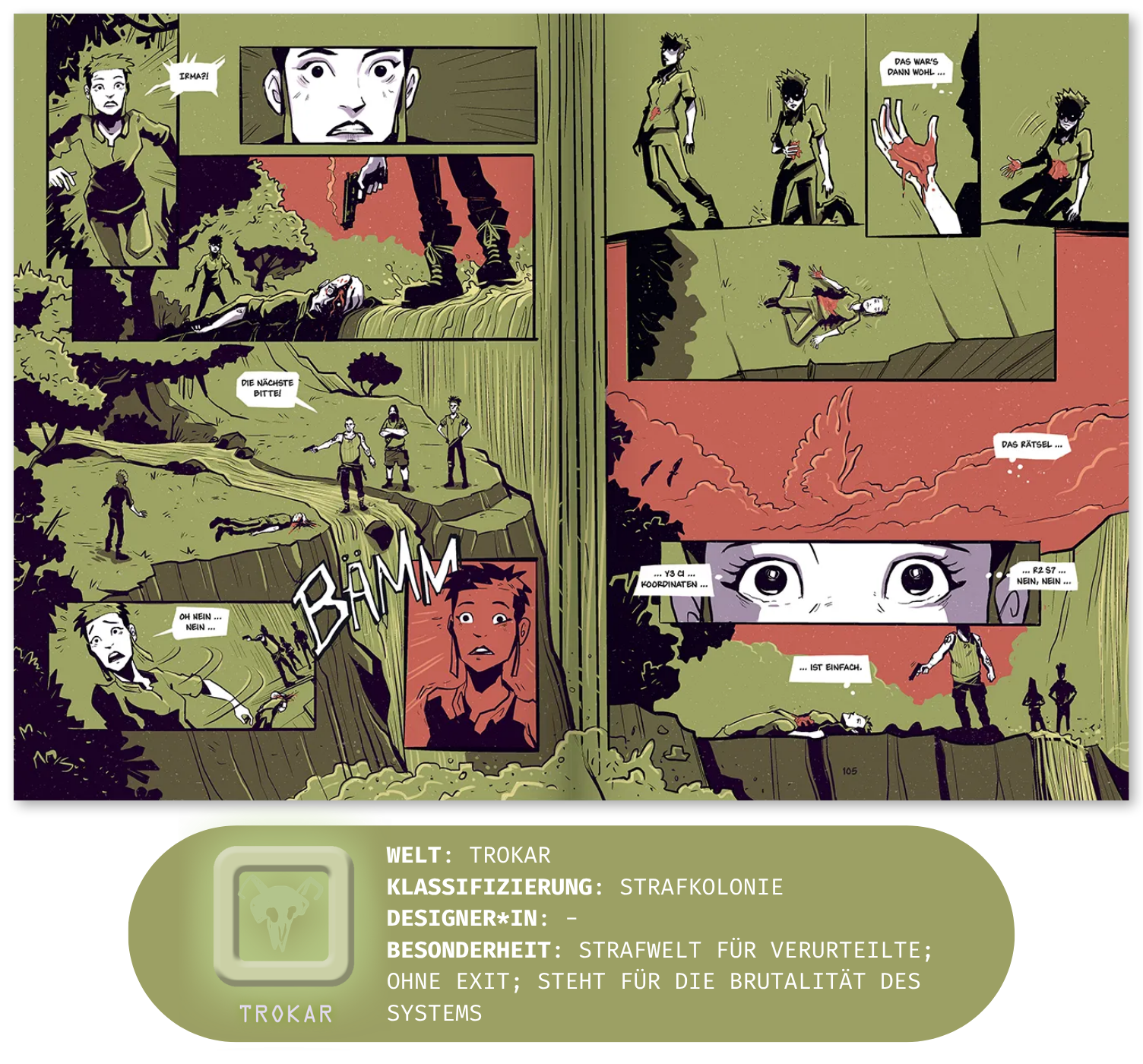 Innenseite Graphic Novel von Trokar + Weltendetails; Linkziel: Titeldetailseite Graphic Novel
