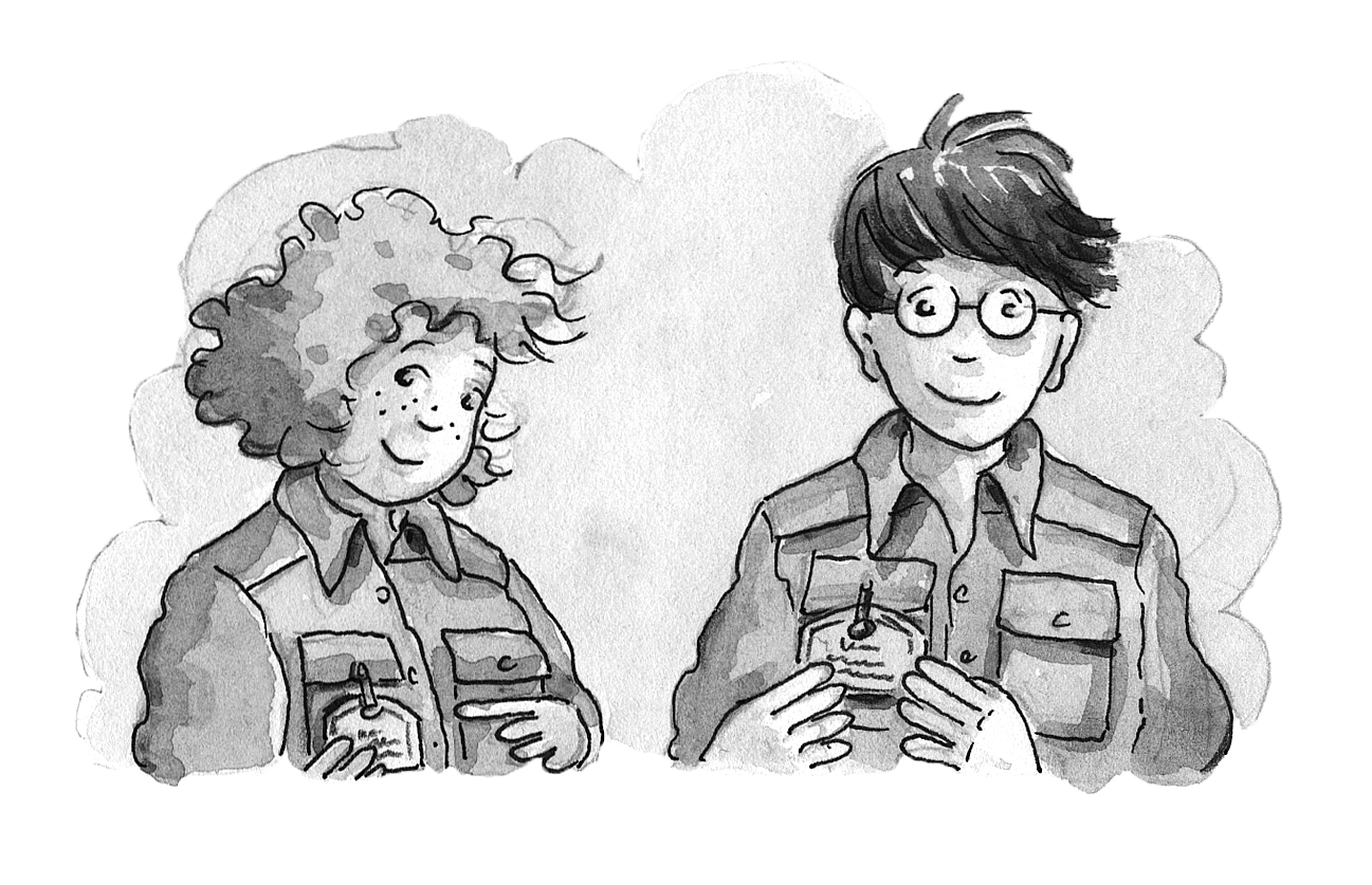 schwarz weiß Illustration von Anne und Phillip aus das magische Baumhaus